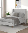 Built Different Full Size Bed Frame With Soft Linen Headboard And Usb Charging Ports Sturdy Metal Platform Base in Slate Grey.