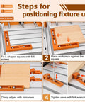 Steps for positioning fixture use with Precision CNC Quick Change Side Clamping Vise for seamless workpiece positioning.