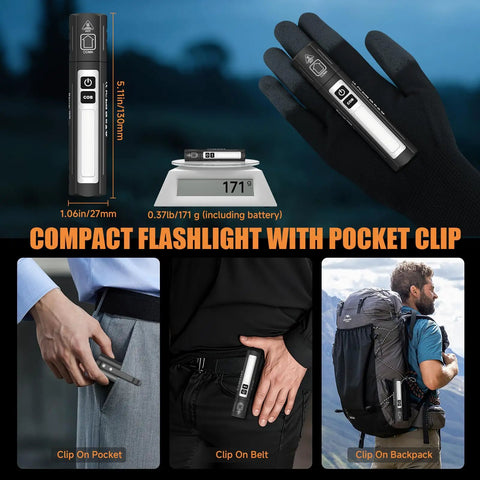 Rechargeable Magnetic Mini Flashlight With Beefy Beam High Lumen LED USB C 8 Modes Dual Button Waterproof Pocket Torch