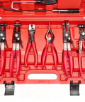 Coolant Hose Clamp Pliers 9-Piece Set, Radiator Heater Tool Kit W/ Multi-Angle Locking Shaft For Spring And Worm Gear Removal, in red case