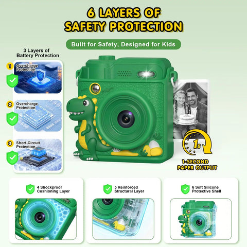 Kids Camera With Instant Print For Fun Snaps, Epic Birthday Gift For Ages 4 To 10, For Girls And Boys, Safe Durable Toy With Easy Paper Prints And Kid Friendly Design, green toy camera