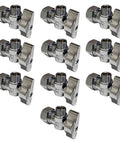 Beefy Brass One Quarter Turn Angle Stop Valve Chrome Plated Heavy Duty One Half In Nominal Five Eighths In OD Compression X Three Eighths In Compression Less Ferrule And Nut Ten Pack Contractor showing multiple valves