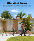 30fps wired camera showing smooth video movement of a person with a cart outside a house, 4 Pack 1080P HD Security Cameras For Outdoor And Indoor Use With 1920TVL, IP66 Waterproof All Weather Ready, Day Night Vision, Human And Vehicle Detection, Digital WDR, Bullet Camera CCTV System, Easy Install