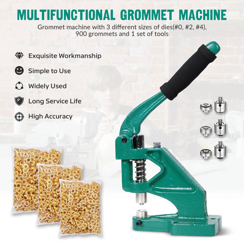 Grommet Tool Kit Hand Punch Press With 3 Die Sizes 1/2 Inch, 3/8 Inch, 1/4 Inch And 900 Eyelets And Washers for fabric and leather use