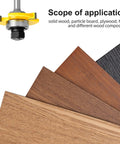 Hella Sturdy Six Piece Slot Cutter Router Bit Set With One Quarter Inch Shank For Precision Woodworking Grooves on wood samples.