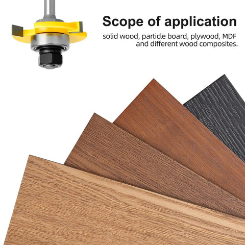 Hella Sturdy Six Piece Slot Cutter Router Bit Set With One Quarter Inch Shank For Precision Woodworking Grooves on wood samples.
