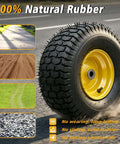 Nuphtun 15x6.00-6 Lawn Mower Tire And Wheel Assembly With Yellow Hubs, Perfect Pre-Mounted Upgrade Kit For Easy Push Mowers Featuring Iron Bushings And Secure Bearings on lawn terrain