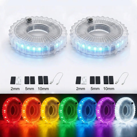 Rechargeable Bike Wheel Lights With Nine Colors And Twenty One Lighting Modes LED Bicycle Tire Lights on display