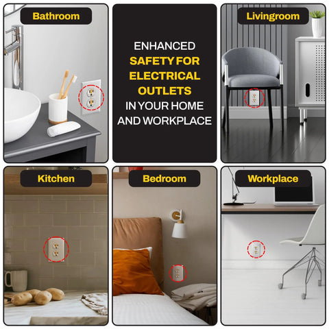 Top Tier Fire Prevention Stickers For Outlets And Power Strips Straight Up Reliable Auto Suppression Pads With Effortless Peel And Stick Setup Keep Your Plug Safe From Wild Electrical Flames Pack Of Twenty applied to various outlet locations.