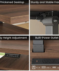 Premium 63 Inch Electric Height Adjustable Standing Desk With Four Drawer Filing Cabinet Built In Monitor Platform Smooth Glide Motor No Sweat Assembly showcasing thickened desktop, stable frame, and height adjustment features.