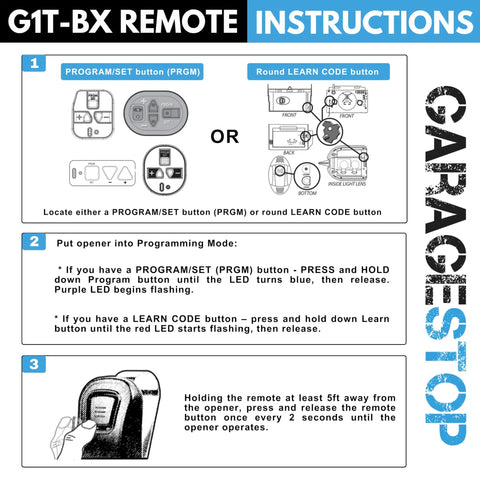 One Button Intellicode Garage Door Remote For G1T-BX 38501R Replacement instructions with programming guide
