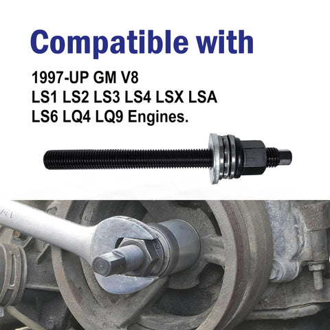 GM LS Series Harmonic Balancer Installation Tool For V8 Engines 1997 And Up Crank Pulley Installer displayed with compatibility info