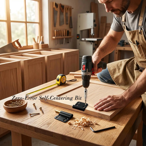 Craftsman using self-centering drill bit from Six Pack 4 Inch Lift Off Flag Hinges Kit With Self Centering Drill Bit And 54 Screws.