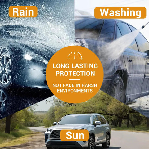 Cars in rain, being washed, and in sun, demonstrating protection benefits of Scratch Repair Wax And Swirl Remover For Vehicles.