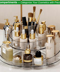 Real Deal Slick Spin 360 Round Rotating Makeup Organizer Clear Acrylic Lazy Susan Cosmetic Storage Tray For Skincare And Perfume And Lipstick Keeping It Neat On Your Vanity Shelf with various skincare bottles.