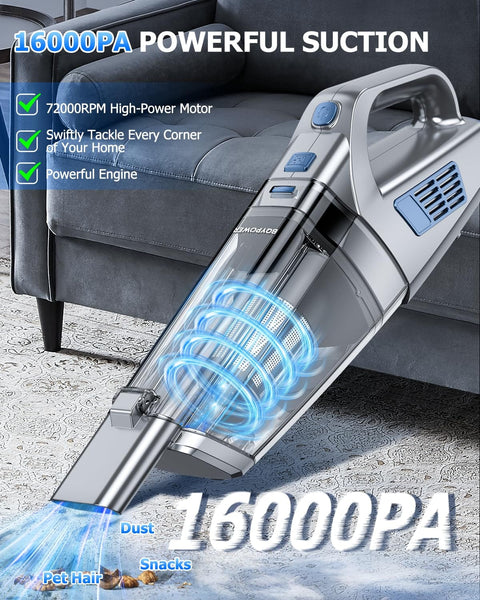 Cordless Handheld Vacuum With 16000 Pa Suction Rechargeable Portable Car And Home Cleaner Go To Power Vacuum in use on carpet