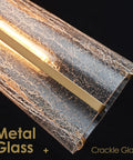 Crackle glass detail with metal frame on Modern Black And Gold Pendant Light With Cone Shade And Gold Frame For Kitchen Island