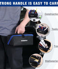 Person holding Heavy Duty 10 Inch Tool Bag With Zipper Wide Mouth Pouch All Purpose Organizer Tote 3 Pack Built Tough From 1680D Oxford Cloth With Dual Zippers For Tools And Parts.