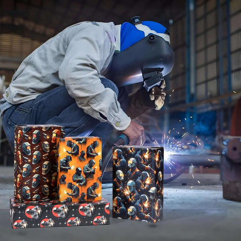 Welder Gift Wrap Bundle With 12 Sheets Welding Themed Paper Featuring Helmet And Tools Designs Ideal For Welders on display