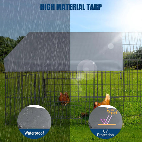 All Weather Heavy Duty Outdoor Chicken Coop with Waterproof Cover 86 Inch Long 40 Inch Wide 40 Inch High Metal Poultry Run in rain and sun