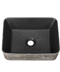 Rectangular Ceramic Vessel Sink For Bathroom Above Counter Dope Slate Gray 16 By 12 Inches Porcelain Basin With Easy Clean Stain Resistant Modern Look. Black ceramic basin shown from top angle.