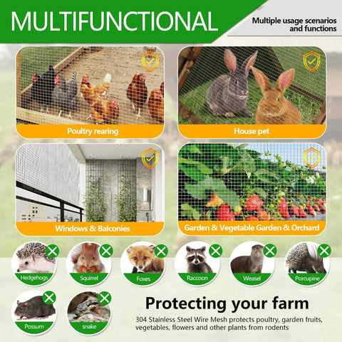 Dang Tough Quarter Inch Hardware Cloth Roll Made From Genuine 304 Stainless Steel Featuring Ultra Tight 23 Gauge Welded Mesh for poultry rearing and garden protection.
