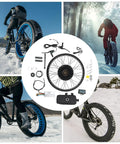 1000W Rear Wheel Electric Bike Motor Kit 48V Conversion with 26x4 Snow Tires, showcasing DIY turbo boost ride in snowy terrain.