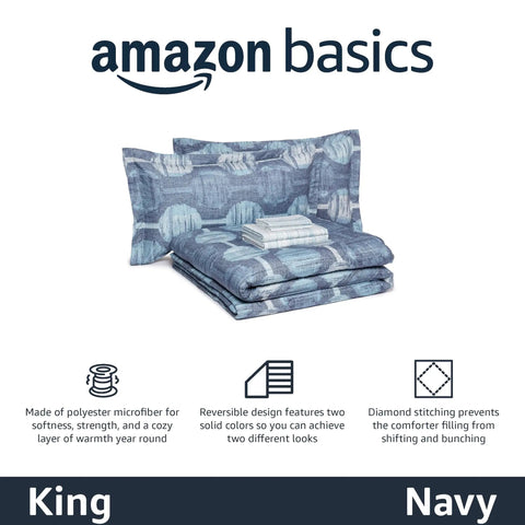 King Size Lightweight Microfiber Comforter Set With Navy Geometric Print Seven Piece Bedding Ensemble Ultra Soft Flat Sheets And Shams For Ultimate Cozy Vibes And Straight Fire Sleep Game Upgrade