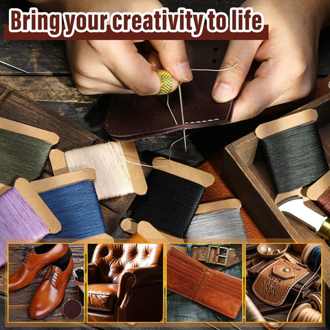 Pro Grade Upholstery Repair Sewing Kit With 32 Yard Waxed Thread And 8 Heavy Duty Leather Needles for creative stitching