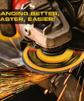 Top Tier 4.5 Inch Flap Discs For Angle Grinder Featuring No Fuss Tool Free Installation 40 Grit Hella Strong Zirconia Sanding Wheels in use.