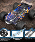 1:16 Scale Ready-To-Run Fast Remote Control Car Beast Mode Monster Truck with 4WD, shown in blue with metal gears and shock components