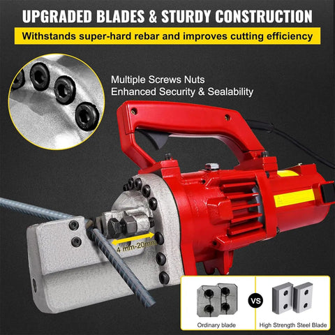 Hydraulic Rebar Cutter 20mm 25mm Heavy Duty 1700W slicing through rebar, showcasing upgraded blades and secure red design