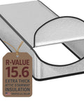 Attic Door Insulation Cover For Pull Down Stairs 25 By 54 By 11 Inches Extra Thick Fireproof Attic Tent Insulator With R Value 15.6 showing insulation material