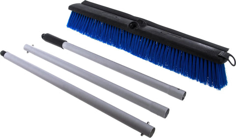 No Nonsense Commercial Floor Sweep With Integrated Squeegee Includes Sixty Inch Three Piece Aluminum Handle And 24 Inch Broom Head.