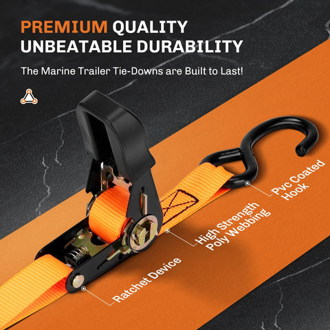 Boat Trailer Transom Tie Down Straps, Heavy Duty 1 Inch By 4 Feet, Retractable Ratchet Straps With Quick Release Buckle
