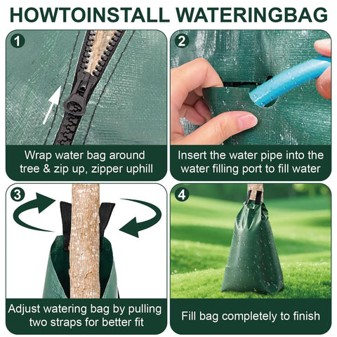Installation guide for 20 Gallon Tree Water Bags With Slow Release Irrigation System For Deep Root Moisture, Gator Style Ring For New Trees.