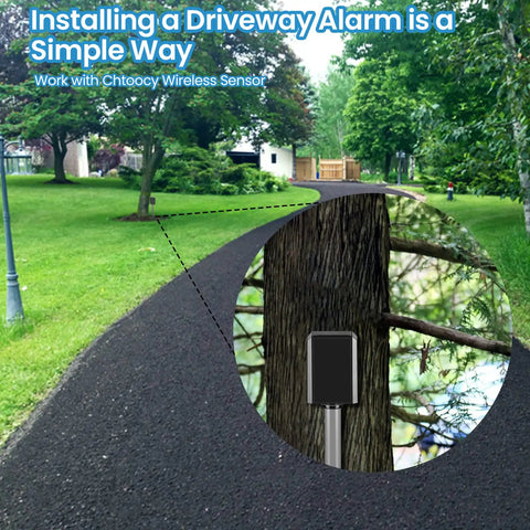 Solar Wireless Driveway Alarm For Cars Only Easy Car Only Vehicle Detector With Low False Alarms Weatherproof Outdoor Sensor Works In Rain Or Snow Temperature Range Minus Four To One Forty Fahrenheit Quick Setup And Reliable Alerts installed on tree