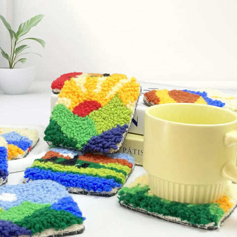 Easy To Use Punch Needle Coaster Kit For Beginners With Embroidery Tools Set DIY Craft Supplies 8 Landscape Pattern Projects