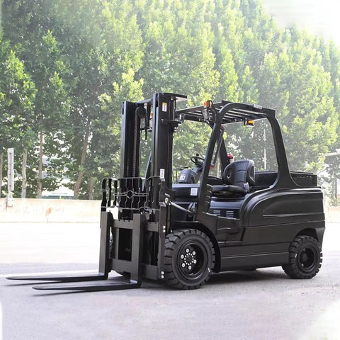 Mini Electric Forklift Pallet Stacker With Adjustable Reinforced Forks And Solid Tires For Indoor Warehouses Heavy Duty Material Handling in outdoor setting.