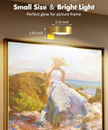 3 Pack Wireless Picture Lights For Wall, Battery Operated Poster Lamps With Polished Gold Finish, bright light illuminating a painting.
