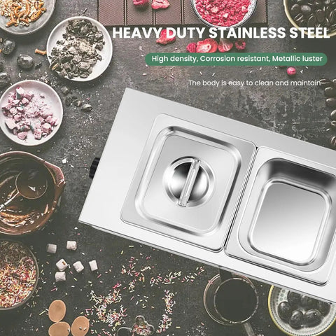 Dual Pot Chocolate Tempering Machine With 86 To 230 F Range, 800W Commercial Chocolate Melter, stainless steel pots with lid.