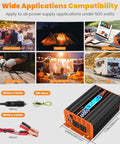 Badass Five Hundred Watt Pure Sine Wave Power Inverter Converts 12V Dc Into 120V Ac For Your Rv Rig Or Off Grid Setup Featuring Type C Port And Bright Lcd Screen Display shown in camping and outdoor applications.