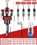 Heavy Duty Countersink Drill Bit Set With Adjustable Depth Stop Collar For Swift Wood And Metal Jobs showing bit sizes and specifications.