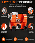 Klampero Chainsaw Sharpener With Hand Crank And Angle Guide, portable design with grinding head, clamp, and precision guide features.