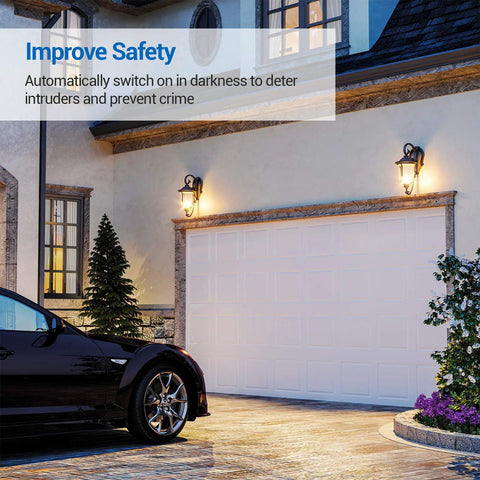 Outdoor Dusk To Dawn LED A19 Light Bulbs Pack 9W 60W Equivalent 2700K Warm White 800 Lumens lighting garage door at night