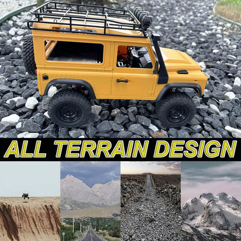One Twelfth RC Crawler MN98 Remote Control Truck Off Road on rocky terrain showcasing all terrain design