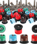 Heavy Duty Replacement Sprinkler Heads 60 Pack features colorful rotary heads, screws, adjustable designs for lawn irrigation.