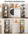 Expandable 4 Tier Slim Storage Cart On Wheels In Black With Adjustable Width From 8.3 To 12.6 Inches in laundry, kitchen, bathroom, garage