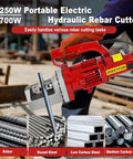 1700W Electric Hydraulic Rebar Cutter Portable Steel Bar Cutting Tool Adjustable Bolt cutting rebar on construction site.