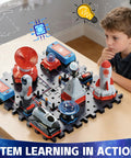 Boy engaging with Kids Electronics Circuit Kit For Ages 6 And Up, 32 Piece Exploration Set With More Than 150 Creative Projects.